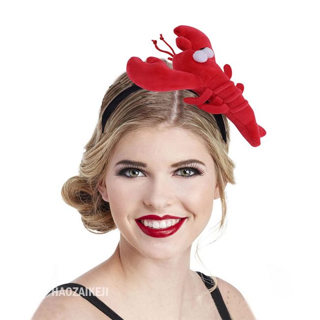 HAOZAIKEJI Funny Crab Lobster Headband Plush Animal Headpiece Wash Face Makeup Hair Hoop Theme Party Accessories