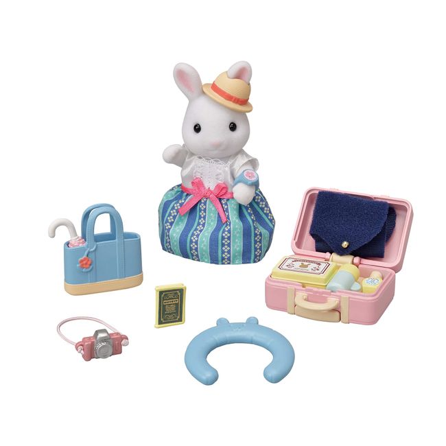 EPOCH Sylvanian Families DF-19 White Rabbit Mother: Cheerful Travel Set, Doll and Furniture Set, Safety Toy Mark Certified, Toy for Ages 3 Years and Up, Dollhouse