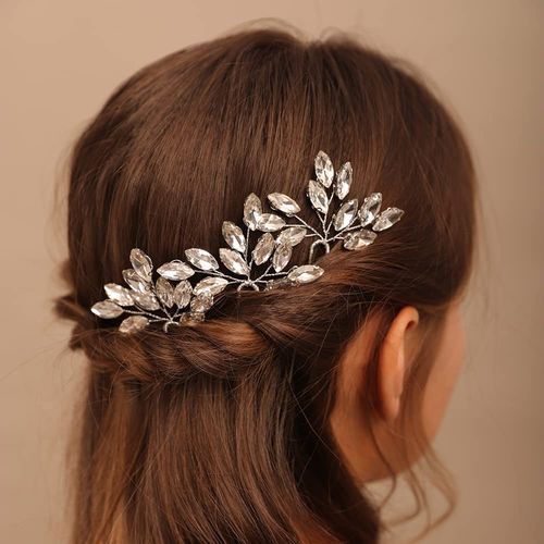 Teyglen 3pcs Bridal Crystal Hair Pins Rhinestones Hair Pieces Simple Crystal Wedding Hair Accessories Handmade Hair Pins for Women Bride Girls (Blue)