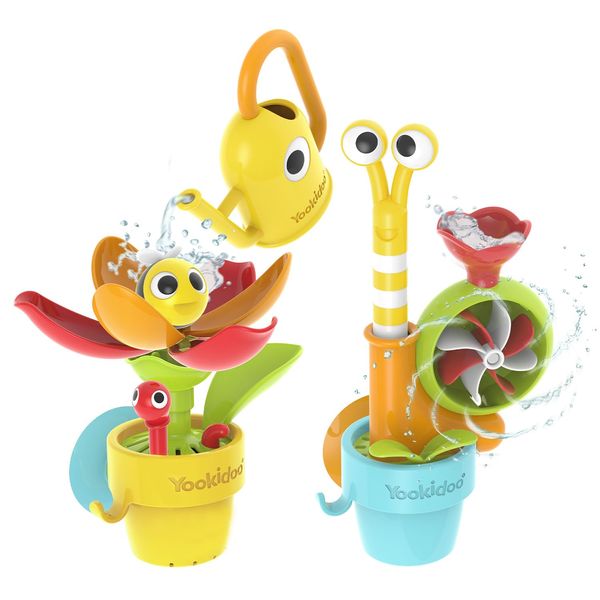 Yookidoo Toddler Baby Bath Toy (Ages 1-3) Garden Adventure Set Bundle: Snail & Flower with Watering Can (Mold Free) Attach to Any Tub or Shower Fun for Bath Time - Great for Boys,Girls,& Kids