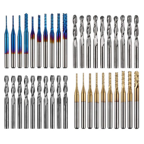 Genmitsu Schaftfräser-Satz mit insgesamt 40 CNC Router Bits, 3,175mm (1/8") Schaft, CNC Fräser-Satz mit 2-Nuten Flach- als auch Kugelkopffräsern, Nano Blue Beschichtung & Titan Beschichtung, MC40A