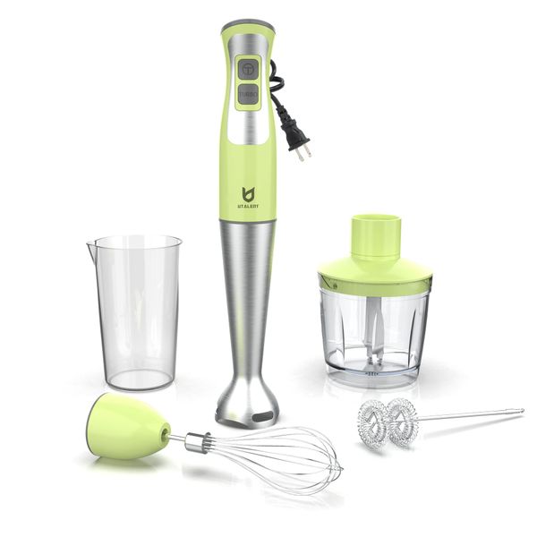 Immersion Hand Blender, UTALENT 5-in-1 8-Speed Stick Blender with 500ml Food Grinder, BPA-Free, 600ml Container,Milk Frother,Egg Whisk,Puree Infant Food, Smoothies, Sauces and Soups - Green