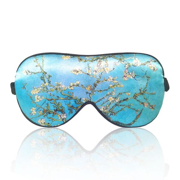 Van Gogh Sleep Eye Mask-Perfect Light Blockout Comfort Soft Eye Mask for Women Men-100% Silk Eye Mask 1 Pair of Ear Plugs Eye Mask for Sleeping with Pouch for Travelling (Almond Blossom Tree)