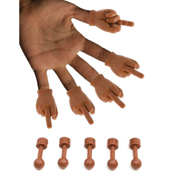 Daily Portable Dark Skin Tone Tiny Hands (Middle Finger Sign) - 5 Pack - MFU Style Mini Hand Puppet + 5X Holding Sticks TIK Tok