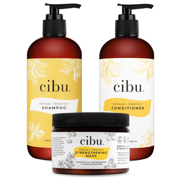 Cibu Repair + Protect Kit | Cibu Shampoo with Conditioner, Strengthening Mask for Dry Damaged Hair | Sulfate Free Shampoo and Conditioner | Hair Mask for Growth, Alcohol Free Shampoo and Conditioner