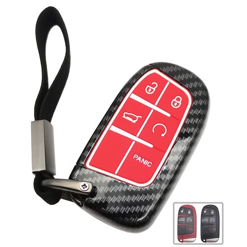 Horande ABS Carbon Fiber Pattern Key Fob Cover Case fit for Dodge Charger Challenger Jeep Grand Cherokee Compass Cherokee Renegade Patriot Grand Comander Chrysler Keyless Entry Key Fob (Red)