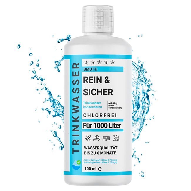 BMUT 1x 100ml Trinkwasseraufbereitung Konservierung für 1000 Liter verhindert Keime – Rein & Sicher – Wohnwagen, Camping, Tank, Outdoor, Notfall