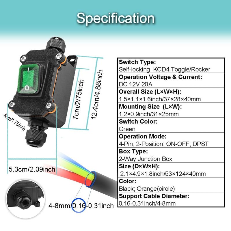 MKBKLLJY Inline Cord Box Waterproof Switch 2 Way Junction Box PG9 Cable ...