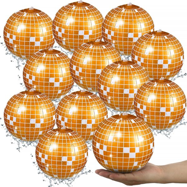 Chitidr 12 Pcs Inflatable Beach Ball Disco Theme Party Decoration Inflatable Disco Ball Summer Pool Toys Indoor Outdoor Beach Sports Theme Decor Gift (Gold,4.72 Inch)