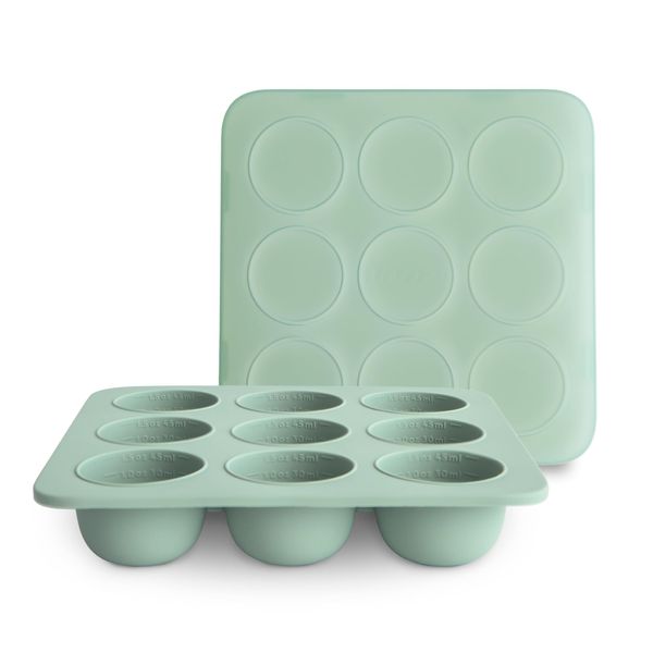 mushie Silicone Baby Food Freezer Tray with Lid | 9 Cups x 1.5oz | BPA Free Storage Container (Cambridge Blue)