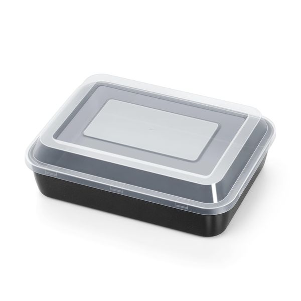 E-far Toaster Oven Baking Pan with Lid, 9.4 x 7 Inch Nonstick Stainless Steel Rectangle Cake Pan with Cover for Baking Small Brownies, Stainless Steel Core & Nonstick Coating, Non-toxic & Oven Safe