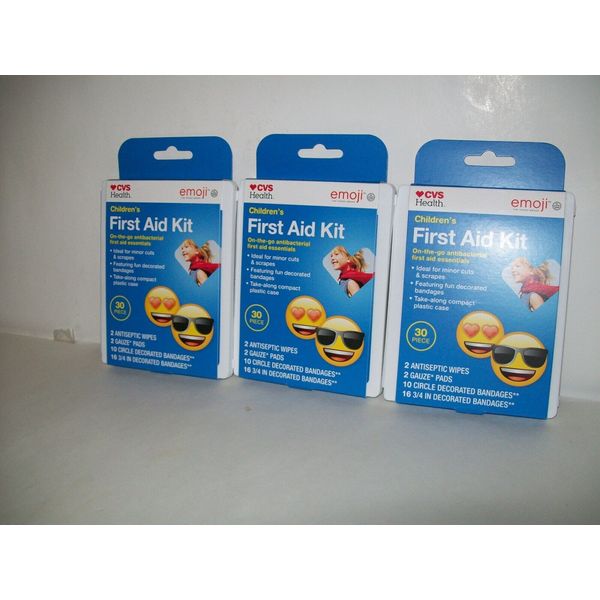 CVS Health Children’s First Aid Kit Emoji 30 Piece With Case Lot Of 3