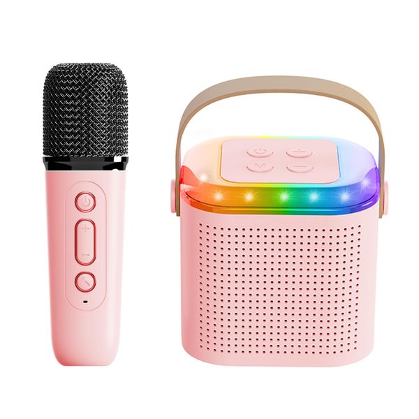 Mini Karaoke Machine for Kids,Portable Bluetooth Speaker with Wireless Microphone for Kids Toddler,Gifts for Girls and Boys Birthday (Pink 2 mic) (Pink 1 mic)