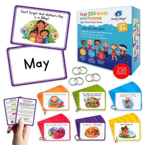 250 Sight Words Flash Cards for Kindergarten with Pictures, Dolch Sight Words Pre-K for Toddlers 3 4 5 6 7 8 Years, High Frequency Words Reading Cards for Kids Ages 4-8, Preschool - Simply Magic