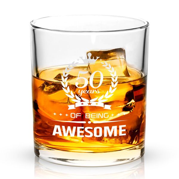 Joymaking Whiskey Glasses Gifts - 50 Years of Being Awesome, 50th Birthday Gifts Men Women, Mens 50th Birthday Gifts, 50th Birthday Decorations, Dad Uncle Gifts, 50th Birthday Gifts for Men 310ml