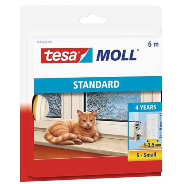 tesamoll STANDARD I-Profile - Foam Sealing Tape for Insulating Gaps in Home Windows and Doors, Self-Adhesive - White, 6 m x 9 mm x 4 mm