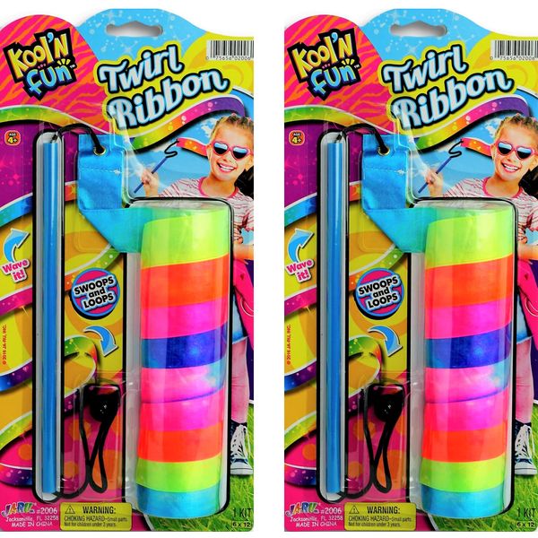 JA-RU Ribbon Wands Ribbon on a Stick (2 Packs) Dance Twirling Ribbon Rod with Adjustable String Streamer. Rainbow Colors Toys for Girls Party Favors Supplies Fidget Toy Gymnastic Toy 2006-2s