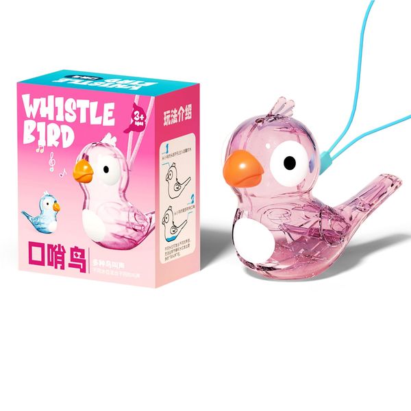 Kids Toys Bird Whistle with Lanyard Fidget Toys Plastic Whistle Party Favors for Kids 4-8 Birthday Gifts (Pink)