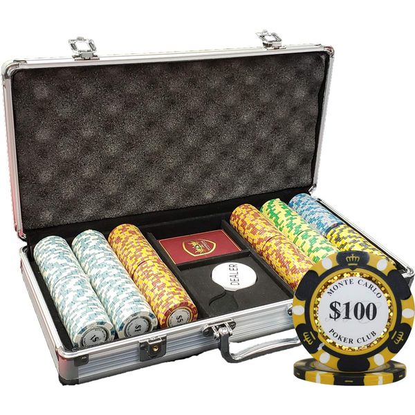 MRC 300pcs Monte Carlo Poker Club Poker Chips Set with Aluminum Case Custom Build