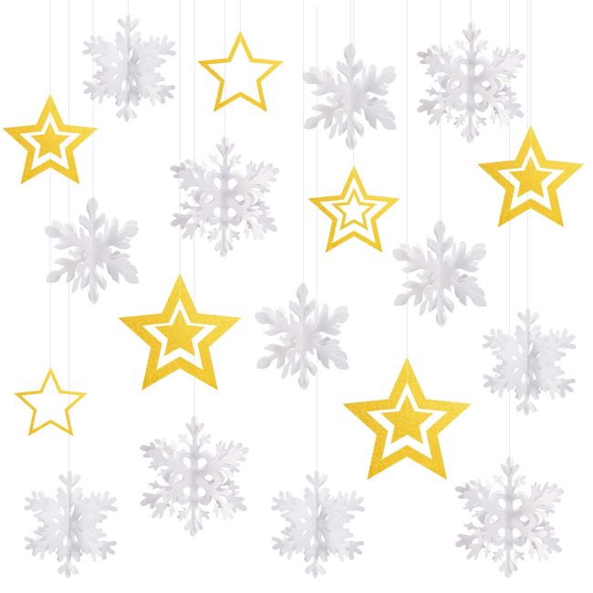 JANLOFO Christmas Ornaments 19 Pcs Christmas Ornaments Snowflake Christmas Decorations Garland Christmas Tree Ornaments Stars Window Entrance Christmas Goods Decoration