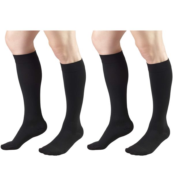 Truform 15-20 mmHg Compression Stockings for Men and Women, Knee High Length, Closed Toe, Black, Large, 2 Count