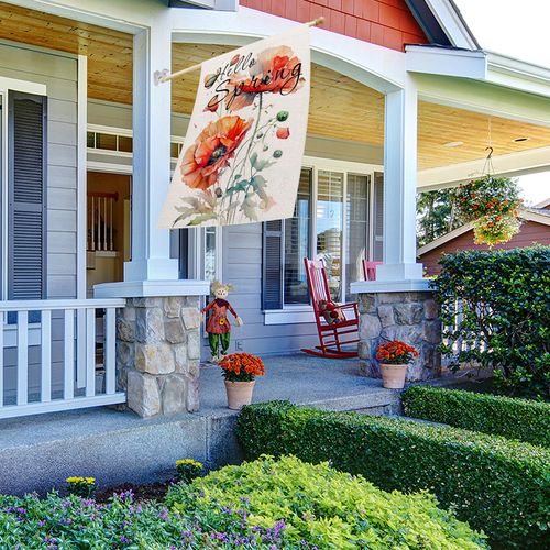 FUYUCHEN Hello Spring House Flag Corn Poppy 28x40 Inch Double Sided Summer Outside Floral Yard Decoration Outdoor Flag