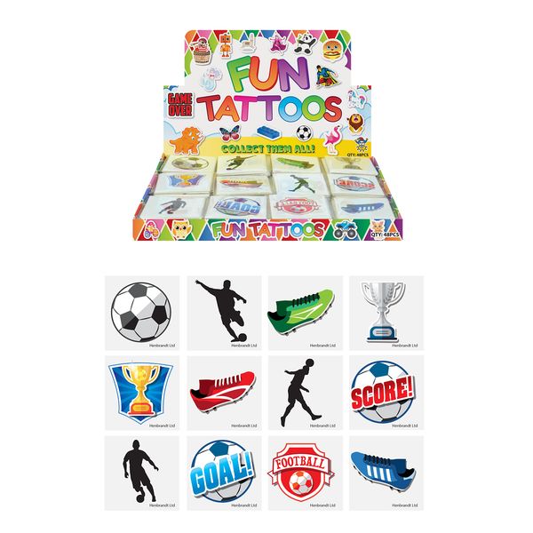 Henbrandt 36 x Mini Football Temporary Tattoos for Children Kids Party Bag Favours Loot Bag Fillers Lucky Dip Soccer Football World Cup Favours for Boys and Girls