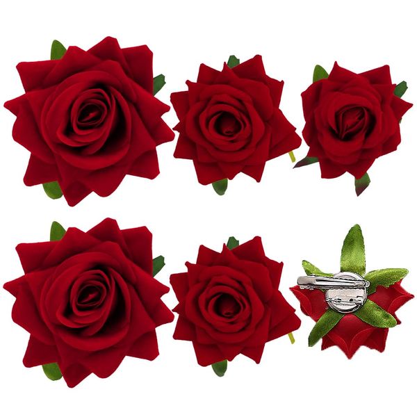 Ahoney Red Rose Hair Clips Set - 6 Pieces Floral Alligator Clips in 3 Sizes for Women, Girls, Mother's Day, Halloween, Prom, and Hair Decor (Red)