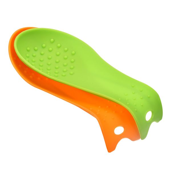 sourcing map Silicone Spoon Rest, 9.25" x 3.86" Heat Resistant Kitchen Utensil Holder Spatula Ladle Rest for Counter Stove Top, Orange/Green 1Set