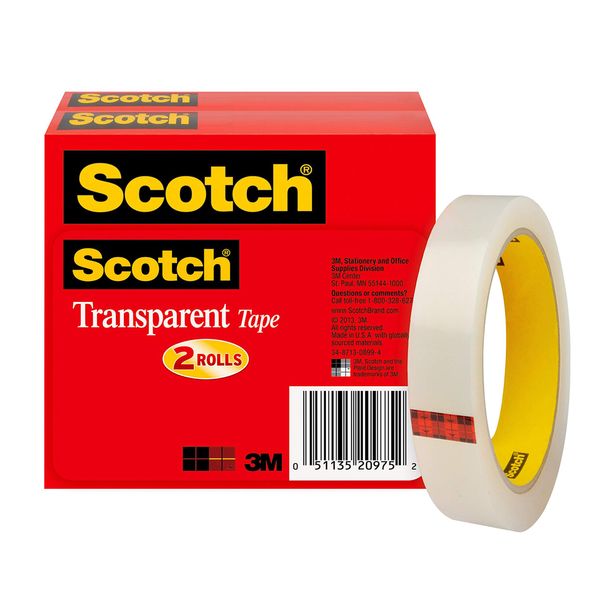 Scotch Brand Transparent Tape, Engineered for Office and Home Use, 3/4 x 2592 Inches, 3 Inch Core, Boxed, 2 Rolls (600-2P34-72),Clear