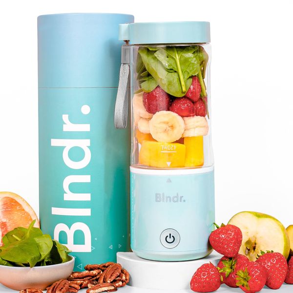 Blndr | Portable, Rechargeable Blender & Smoothie Maker | 420ml Capacity, 6 Stainless Steel Blades, 4000mAH Battery (Aqua Blue)