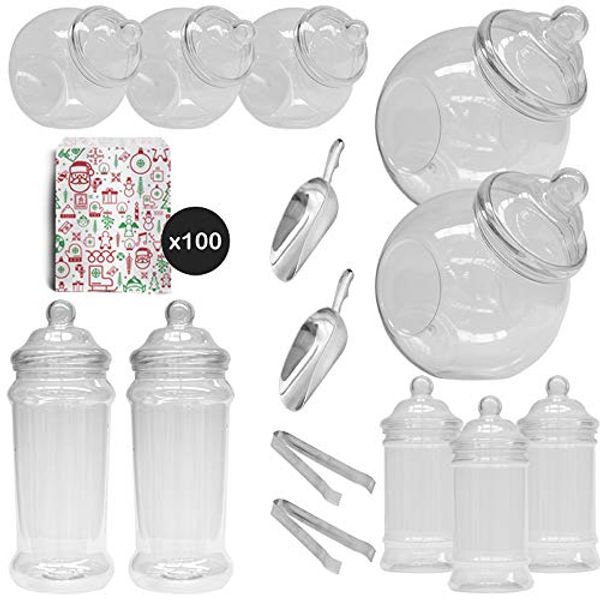 Vintage Victorian Pick & Mix Candy Buffet Kit - 10 Jar Pack & Christmas Icons (Red & Green)