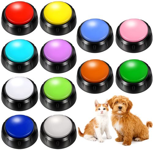 Yunsailing 12 Pcs Voice Recording Dog Buttons 30 Seconds Recordable Talking Button Communication Pet Dog Training Speaking Buttons Funny Gift for Study Office Home, 12 Color