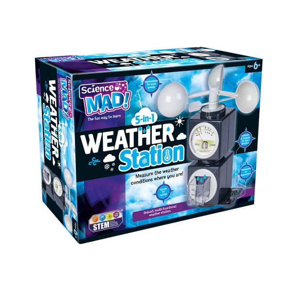 Science Mad 5 in 1 Weather Station For Kids - Learn About Weather Conditions With Fun - Includes Multi Functions, Wind Indicator, Compass, Thermometer, Rainfall Gauge, 6+ Years