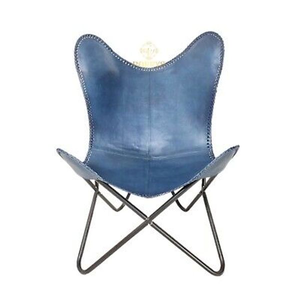 Relaxing Chair-Iron Stand Blue Leather Butterfly Comfortable Arm Chair PL2-1.145