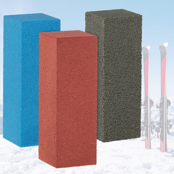 Patelai 3 Pcs Gummy Rubber Edge Tuning Soft Hard Stones Trio Rubber Abrasive Stone Gummy Stone Ski Snowboard Tuning Equipment, Red Gray Blue, 59 x 20 x 20 mm