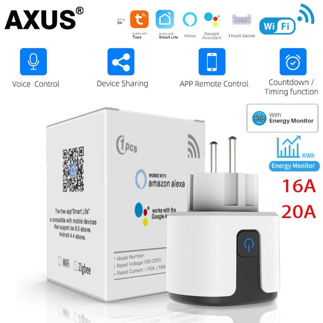 Tuya Wifi Smart Plug EU 16A with Power Monitor Function Wireless App Voice  Remote Control Socket Works with Alexa Google Home