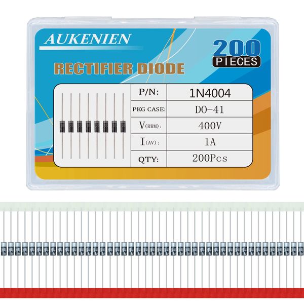 AUKENIEN 1N4004 Diodes 1A 400V IN4004 Rectifier Diode 1 Amp 400 Volt DO-41 Electronic Silicon Axial 4004 Diodo (Pack of 200)