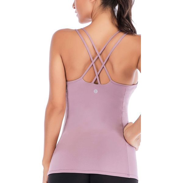 RUNNING GIRL Yoga Tank Tops for Women Built in Shelf Bra B/C Cups Strappy Back Activewear Workout Compression Tops(BX2288 Purple.XS)