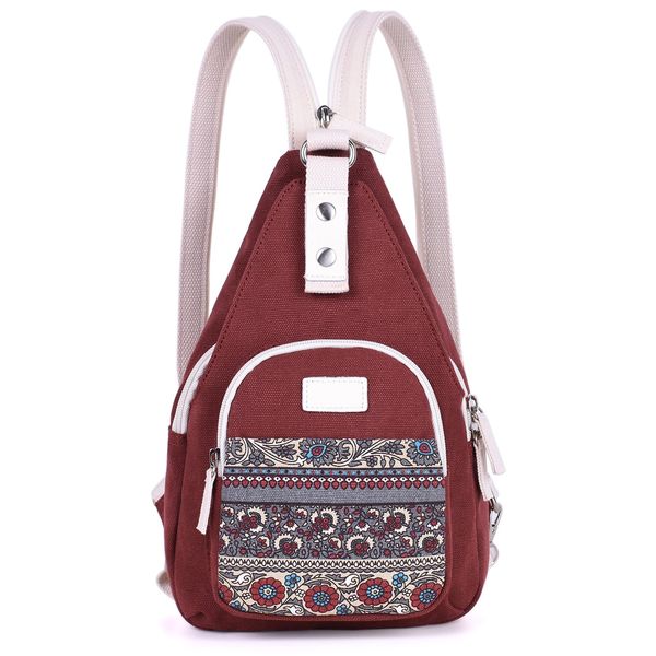 ArcEnCiel Mini Women Sling Chest Bag Canvas Backpack small (Maroon)