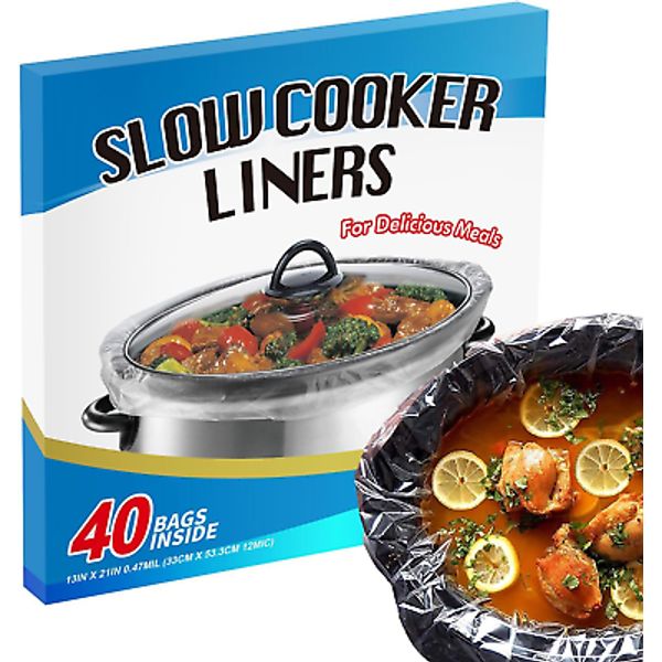 Slow Cooker Liners (40 Liners), 13" × 21" Pot Liners Fit 3-8 Quarts, Disposable