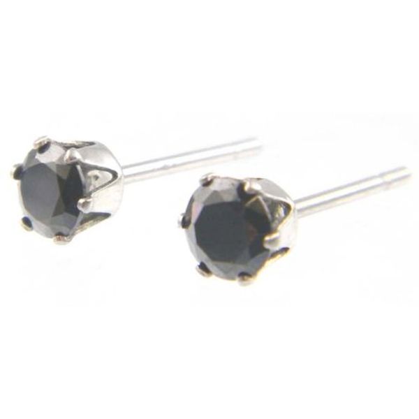 Cubic Zirconia Earrings 4 mm Stainless Steel Earrings, Binaural Headset – Black/Crown Mold Frame, Stone Earrings