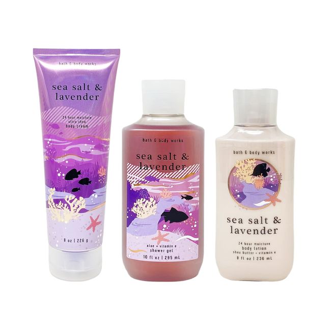 Bath & Body Works Sea Salt & Lavender 3 Piece Set - Body Cream - Body Lotion - Shower Gel - Full Size