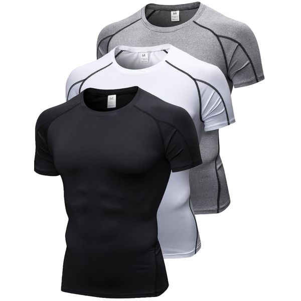 3 Pack Men's Compression Shirts Short Sleeve Workout T-Shirt Cool Dry Undershirts Baselayer Sport Cool Shirt Running Tops