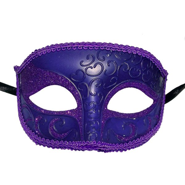 Purple Venetian Masquerade Mask with Glitter and Gothic Designs