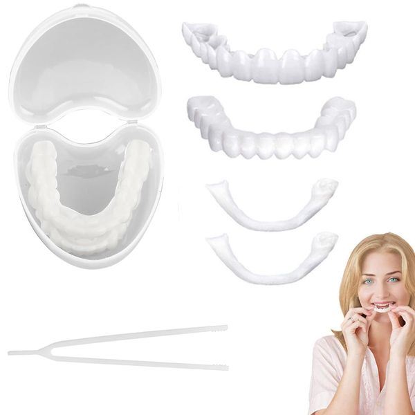 Clip in Veneers Teeth, 1 Pairs Snap on Veneers False Teeth Top and Bottom Dentures Covers Braces Smile Natural Shade Fake Teeth for Men Women with Bad Teeth