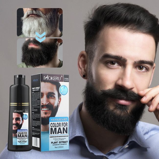 200ml Mens Black Beard Hair Dye Color Shampoo Permanent Darkening Hair Coloring