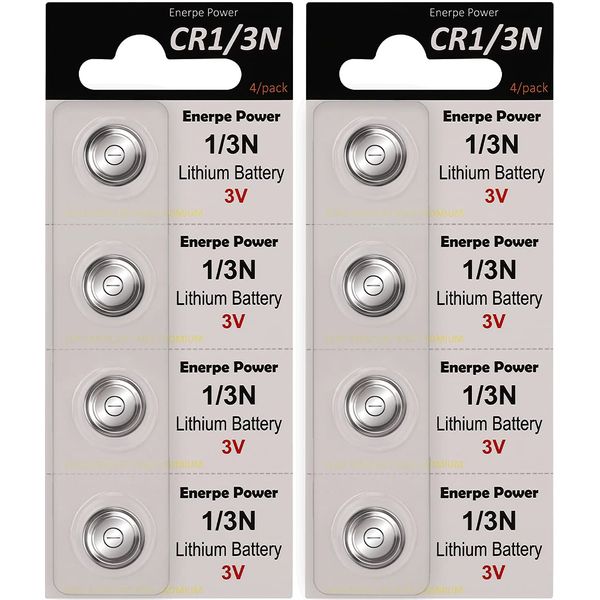 Enerpe 1/3N CR1/3N DL1/3N 3V Lithium Battery High Capacity for Laser Sights Pet Electronic Collars 8 Pack