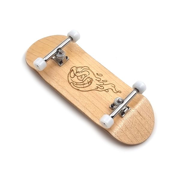 SPITBOARDS 34mm x 96mm Pro Fingerboard Set-Up (Complete) | Real Wood Deck | Pro Trucks with Lock-Nuts and Pro Bushings | Polyurethane Pro Wheels with Bearings | Engraved Slimeball (Wood Version)