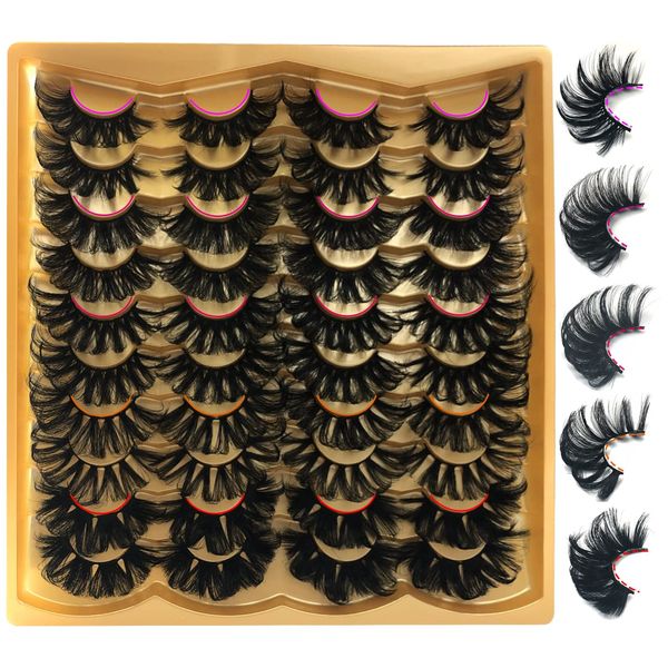 25MM Mink Lashes 25 mm False Eyelashes Long 20 Pairs Pack Dramatic 5D Full Volume Fake Eyelashes 5 Styles Wispy Curly Mink Eyelashes Wholesale, by TIMELABS